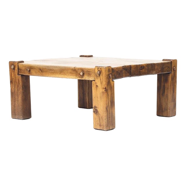 Mid-Century Brutalist Rustic Coffee Table in Oak For Sale