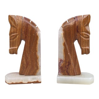 Vintage Onyx Equestrian Horse Bookends- a Pair For Sale