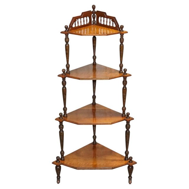 Victorian English Inlaid Burr Walnut Corner Whatnot Stand For Sale - Image 12 of 12