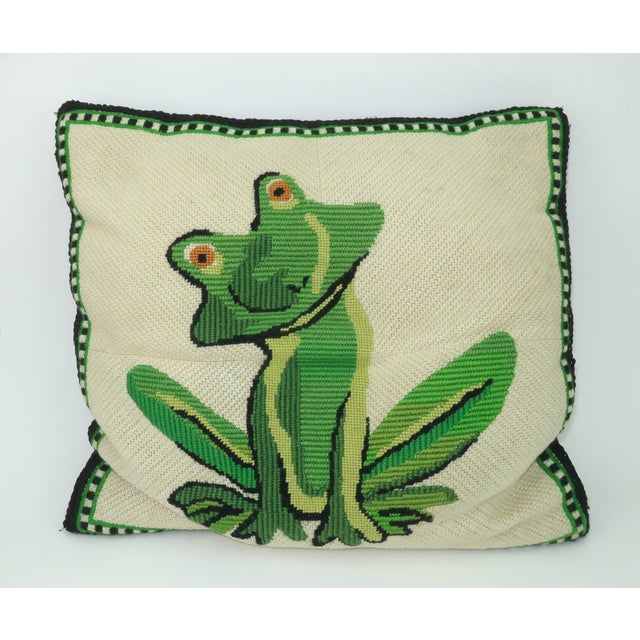 Vintage Needlepoint Frog Pillow For Sale - Image 9 of 10