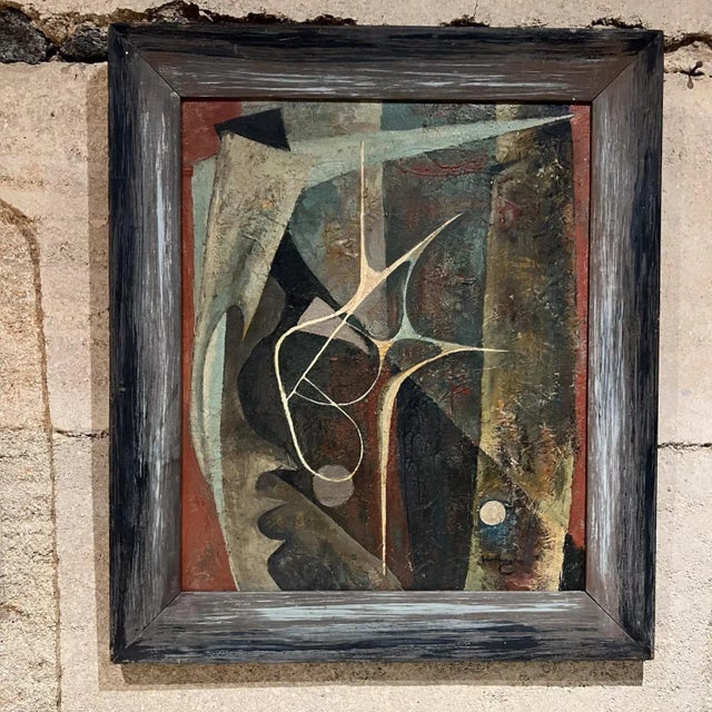 AMBIANIC presents 1960s Abstract painting Oil on Masonite board artist signed Worthington 29.5 h x 25.5 w x 1.13 d Art...