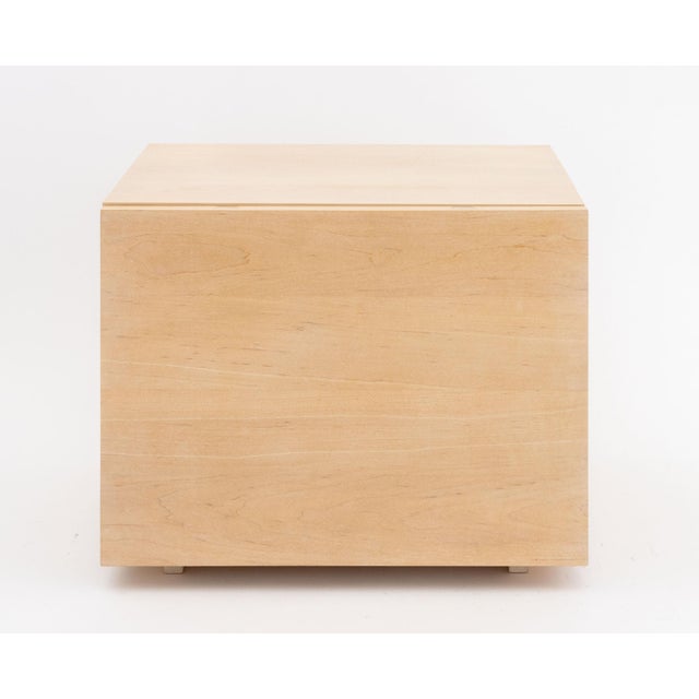 Zach Hadlock for Platform Maple Bedside Table, the front flap opening to storage compartment, marked "Platform" to...