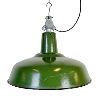 French Industrial Green Enamel Factory Pendant Lamp, 1960s For Sale