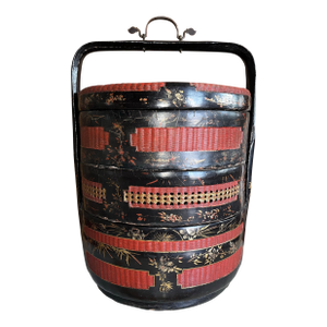 Large Vintage Chinese Rattan 3 Section Basket
