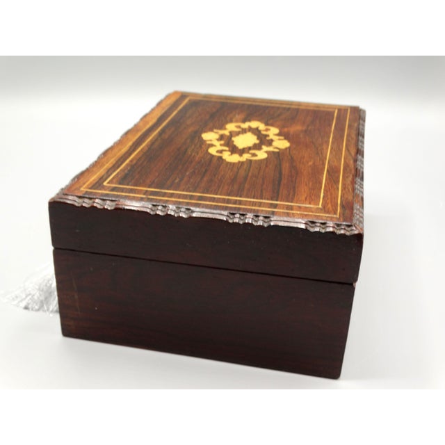 Brown 19th-Century English Rosewood Jewelry Box, Lock & Key For Sale - Image 8 of 11