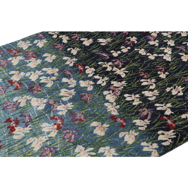 Rug & Kilim Rug & Kilim’s Contemporary Rug in Blue With Floral Patterns For Sale - Image 4 of 6