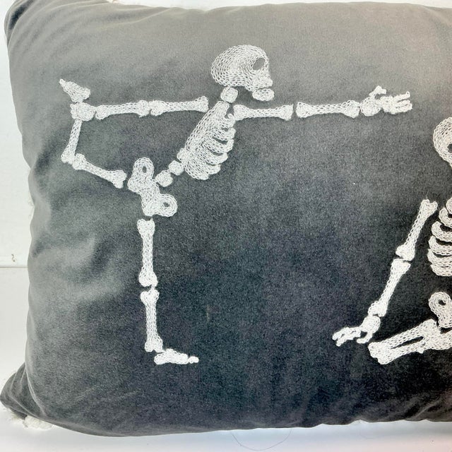 1990s Vintage Boho Chic Skelton Yoga Lumbar Decorative Halloween Pillow, Feather-Down For Sale - Image 10 of 15