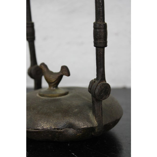 Black Primitive Antique 18th Century French Miner’s Whale Oil Lantern Brass Rooster For Sale - Image 8 of 12