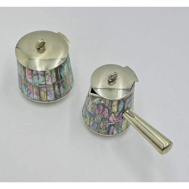 1960s Mexican Alpaca & Abalone Sugar and Creamer Set, Mexican Modernism, by LHG For Sale - Image 9 of 18