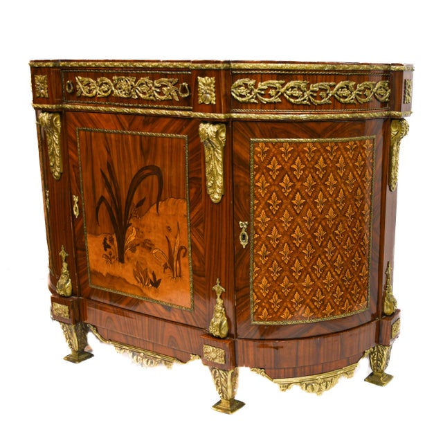 French Napolean III Style Marquetry Inlay Credenza For Sale - Image 3 of 12