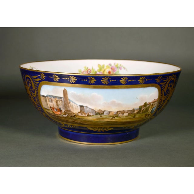 Edmé Samson French Porcelain Mazarine Blue-Ground Punch Bowl With London View and Botanical Interior For Sale - Image 4 of 12