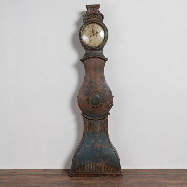 Folk Art 19th Century Original Painted Swedish Mora Grandfather Clock For Sale - Image 3 of 17