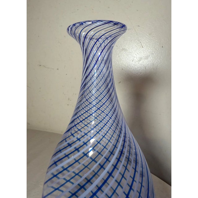 Vintage 20th Century Turkish Pasabahce Blue Spiral Pattern Hand Blown Glass Vase For Sale - Image 4 of 9