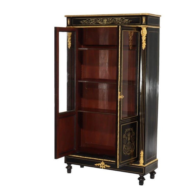 Antique French Louis XVI Style Ebonized & Gilt Bookcase With Ormolu Mounts For Sale - Image 6 of 13