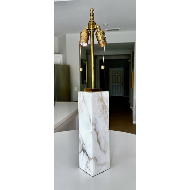 1960s Single t.h. Robsjohn-Gibbings for Hansen Table Lamp White Marble & Brass For Sale - Image 14 of 14
