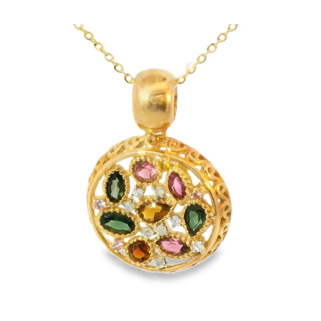 18K Rose Gold Multi-Gemstone & Diamond Estate Pendant Stunning 18K Rose Gold Multi-Gemstone & Diamond Estate Pendant...