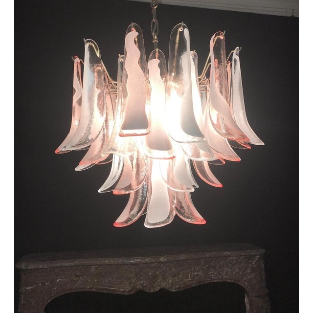 Murano Glass Pink and White Lattimo Chandelier, 1980s For Sale - Image 6 of 13