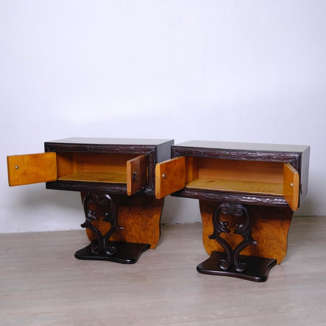 Vintage Art Deco Style Bedside Tables in Briar Root and Glass Shelf, 1940s, Set of 2 For Sale - Image 12 of 18