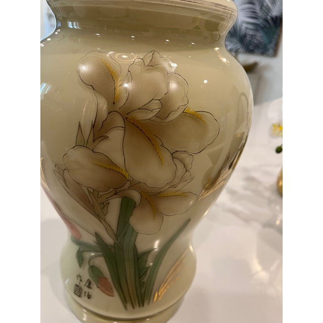 Vintage Porcelain Chinese Ginger Jar Lamps Hand Painted Large - a Pair For Sale - Image 15 of 15