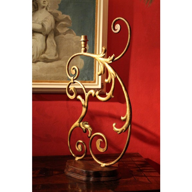 Large 19th Century Italian Gilt Handwrought Iron Scale One Light Table Lamps, Set of 2 For Sale - Image 12 of 18