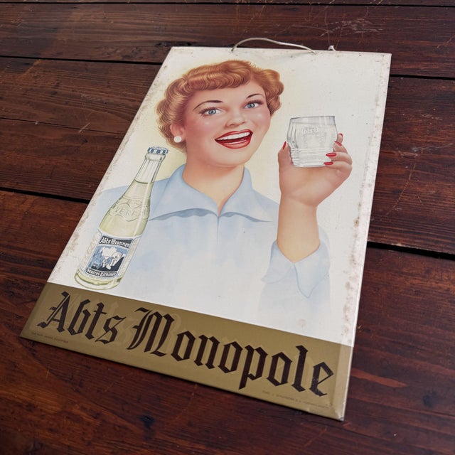 Mid-Century Modern Vintage Metal Advertising Sign, Belgium, 1953 For Sale - Image 3 of 8