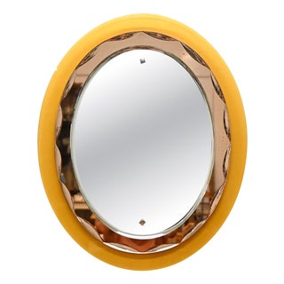 Italian Oval Orange and Pink Beveled Mirror attributed to Antonio Lupi for Cristal Luxor, 1960s For Sale