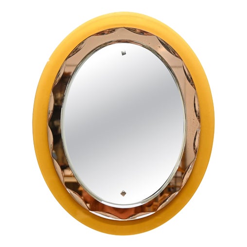 Italian Oval Orange and Pink Beveled Mirror attributed to Antonio Lupi for Cristal Luxor, 1960s For Sale