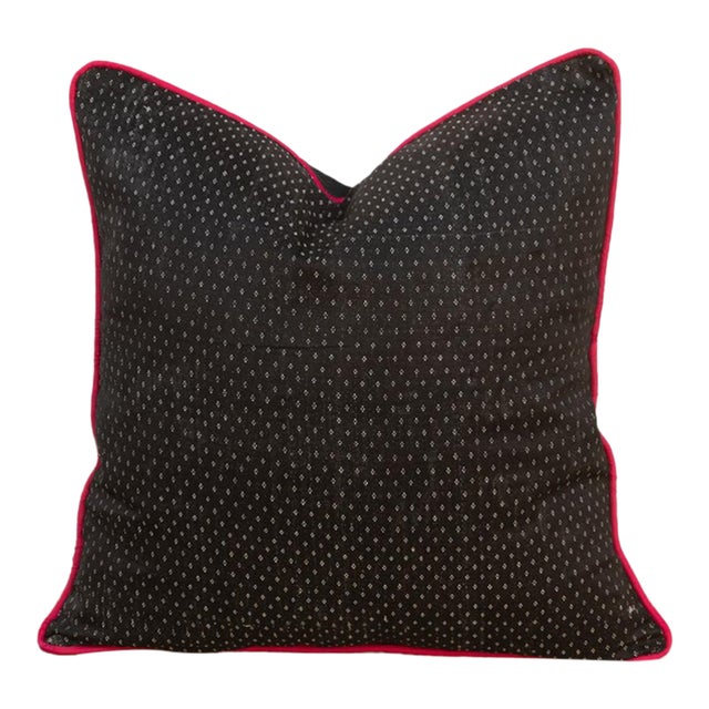 Ratri Black Dotted Ahir Handloom Pillow For Sale