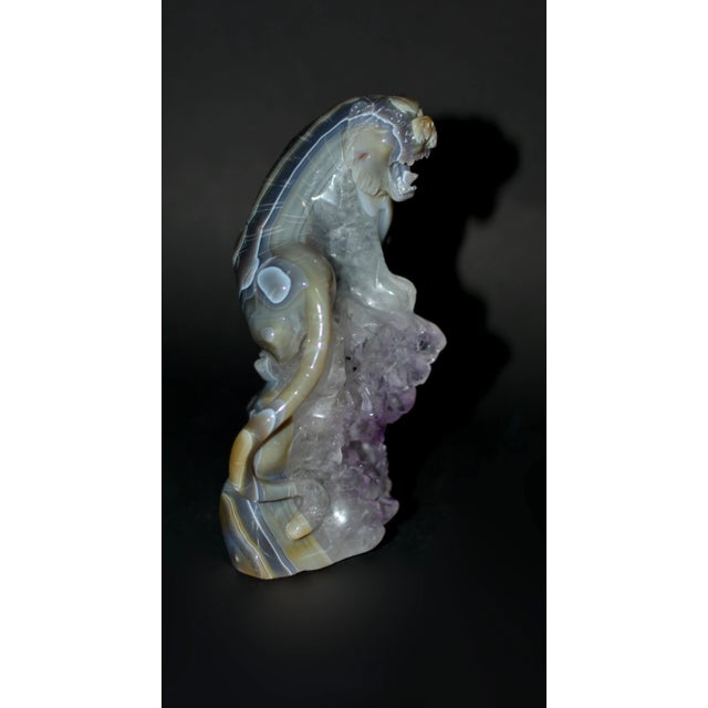 Agate Lion on Amethyst Rock For Sale - Image 4 of 11