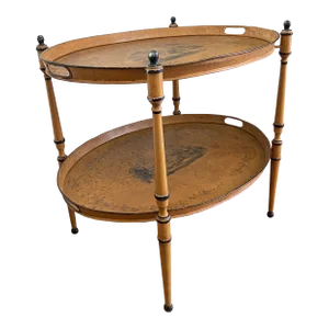 Vintage Italian Hand Painted Tole Collapsible Double Tray Table Tea Cart