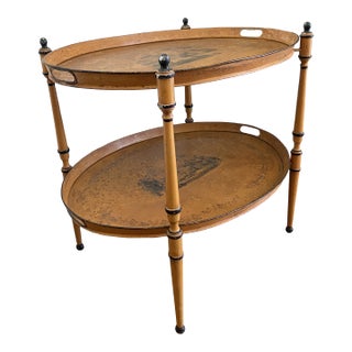 Vintage Italian Hand Painted Tole Collapsible Double Tray Tea Cart Table For Sale