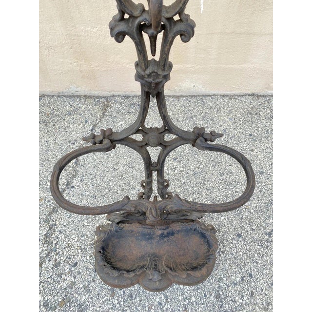 Metal Antique Victorian 19th Century Cast Iron Rococo Hall Tree Coat /Umbrella Stand For Sale - Image 7 of 11
