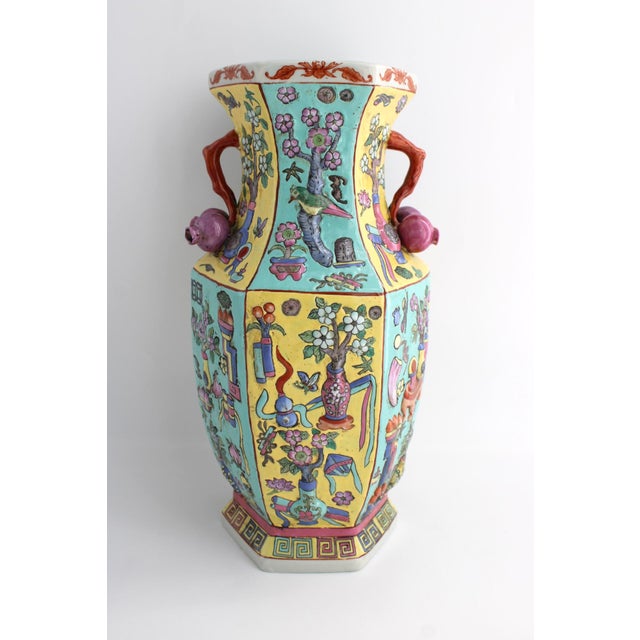Late 20th Century Antique Chinese Porcelain Hexagonal Vase, Famille Juane "Hundred Treasures" Rare For Sale - Image 5 of 18