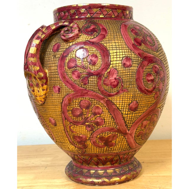 Large Italian Aretini Pottery Vase, Red & Gold Enamel Relief Decoration, Arezzo For Sale - Image 17 of 18