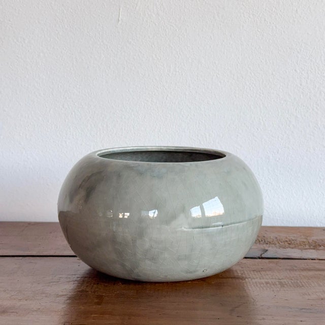 Vintage Pale Blue Glazed Ceramic Planter Bowl, Washburn Usa For Sale - Image 4 of 7