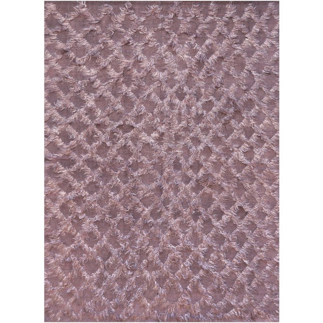 2010s Handwoven Wool and Mohair Tufted Trellis Rug For Sale - Image 5 of 5