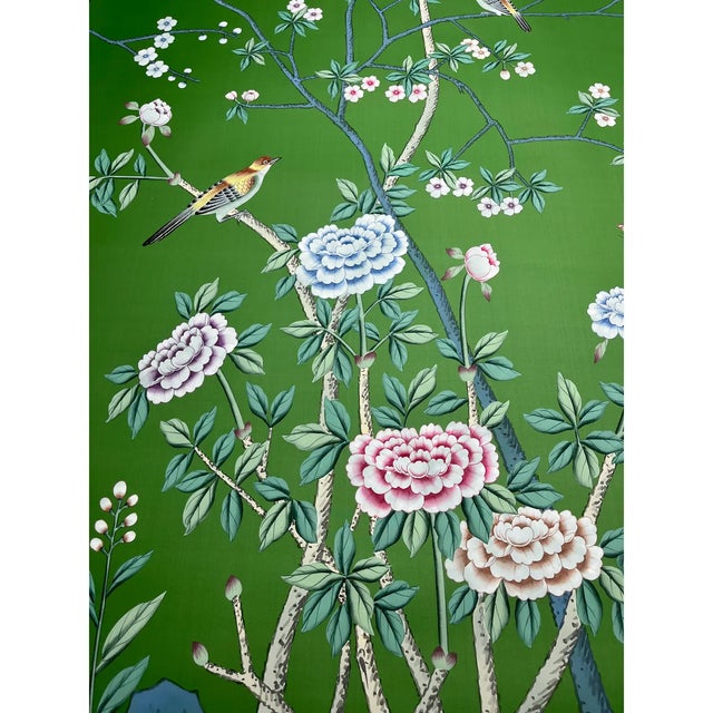 Hand-Painted Emerald Green Bird & Floral Wall Panels, Set of 3 For Sale - Image 4 of 5