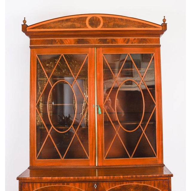 Antique George III Inlaid Flame Mahogany Secretaire Bookcase, 1815 For Sale - Image 4 of 18