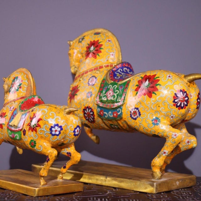 Pair of Gilt Bronze Cloisonné Enamel Horse Figures For Sale In Los Angeles - Image 6 of 10