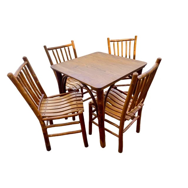 Farmhouse Hickory Table and 4 Chairs - Set of 5 For Sale - Image 3 of 3