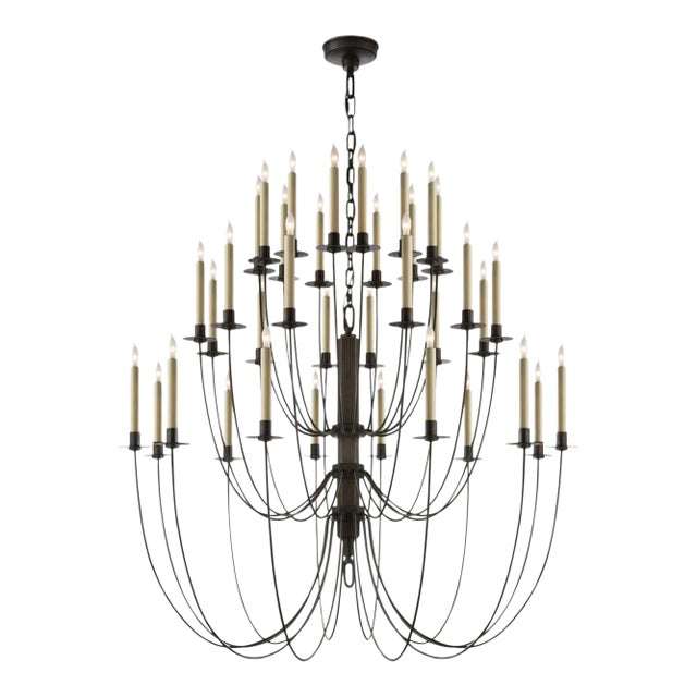 Thomas O'Brien for Visual Comfort Signature Erika Three-Tier Chandelier in Aged Iron For Sale