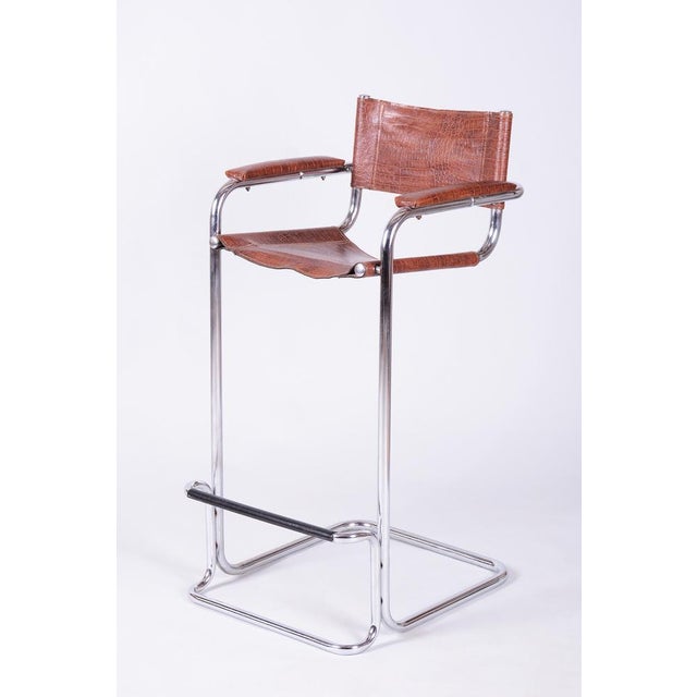 Bauhaus Bar Chair in Chromed Steel and Faux Leather, Germany, 1970s For Sale - Image 11 of 11
