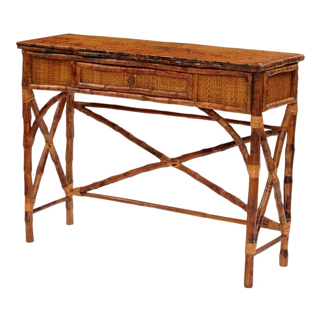 English Console Table, Brown, Rattan For Sale