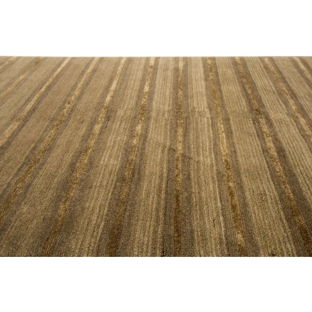 Modern Modern Shakti Handmade Tan Stripes Wool Runner For Sale - Image 3 of 9