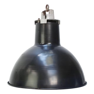 Vintage Industrial Blue and Black Enamel Pendant Light from Mazda For Sale