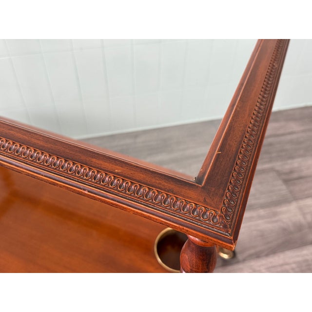 Brown Mid-Century French Bar Cart in Decorated Wood and Glass Top, 1960s For Sale - Image 8 of 15