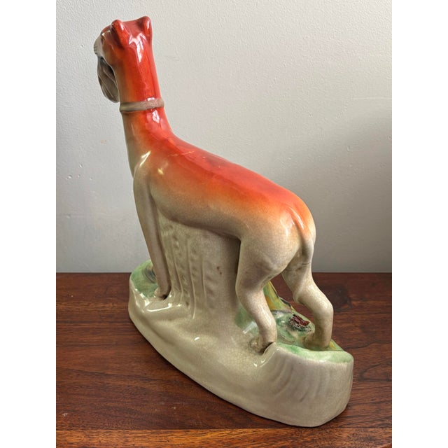1980s Vintage Staffordshire Style Whippet Dog With Fish For Sale - Image 5 of 9