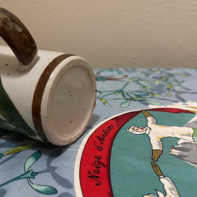 Dark Green 1960s Mid-Century Modern Hand-Painted Ceramic Stoneware Mug With Abstract Floral Motif For Sale - Image 8 of 9