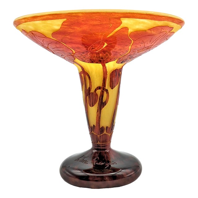 Art Deco Cameo Glass Vessel with Poppies by Charles Schneider for Le Verre Français, 1920s For Sale