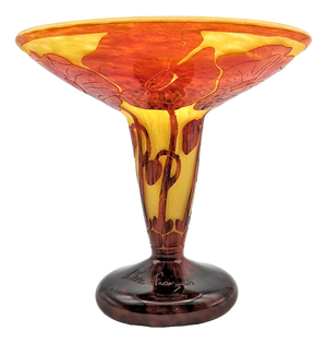 Art Deco Cameo Glass Vessel with Poppies by Charles Schneider for Le Verre Français, 1920s